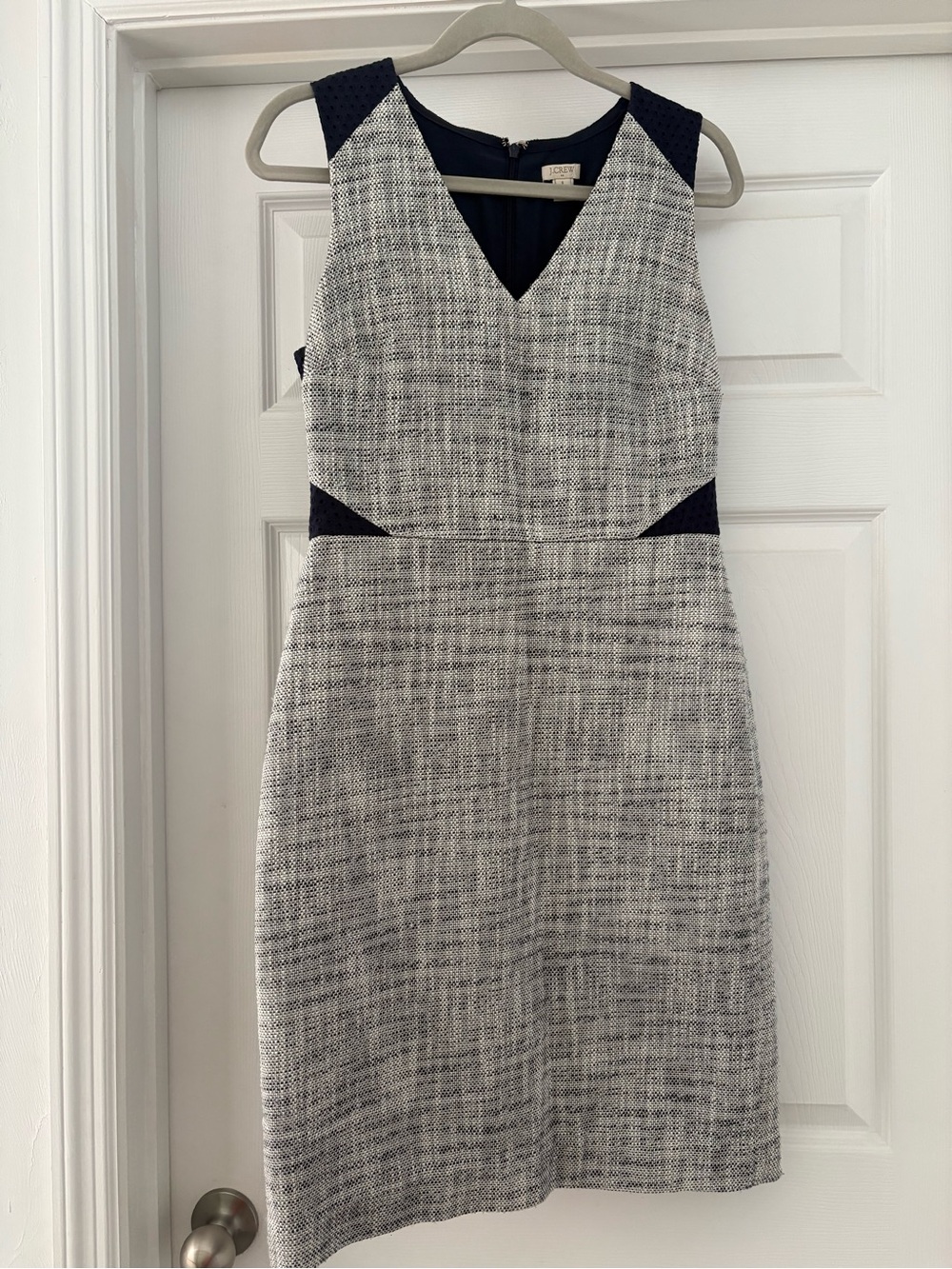 J. Crew Navy and White Tweed V-Neck Sheath Dress